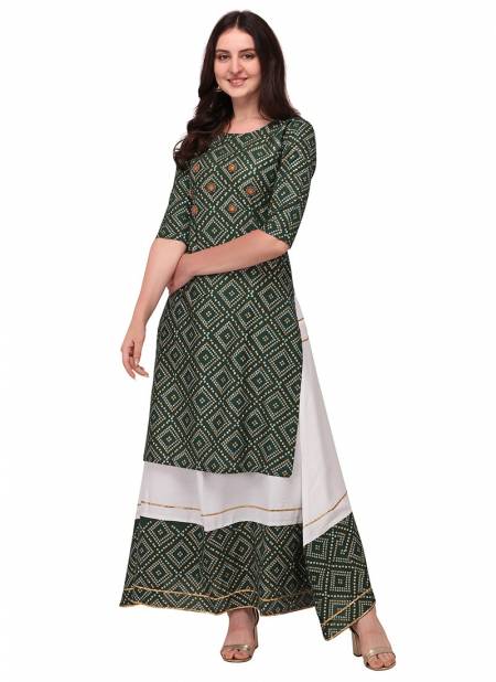 LV New Designer Ethnic Wear Rayon Kurti With Skirt Collection LV106-GREEN